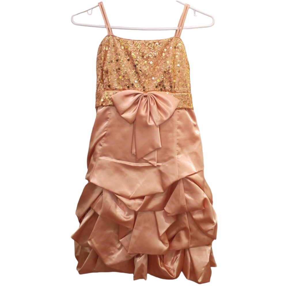 Girls Gold Short Party Dress with Scarf